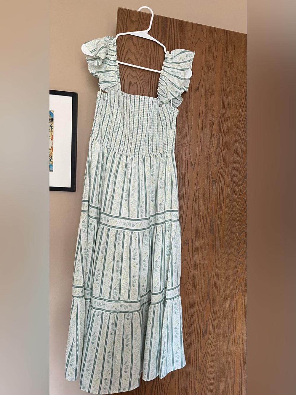 Blu Pepper Smocked Ruffle Strap Maxi Dress - Light Green Floral